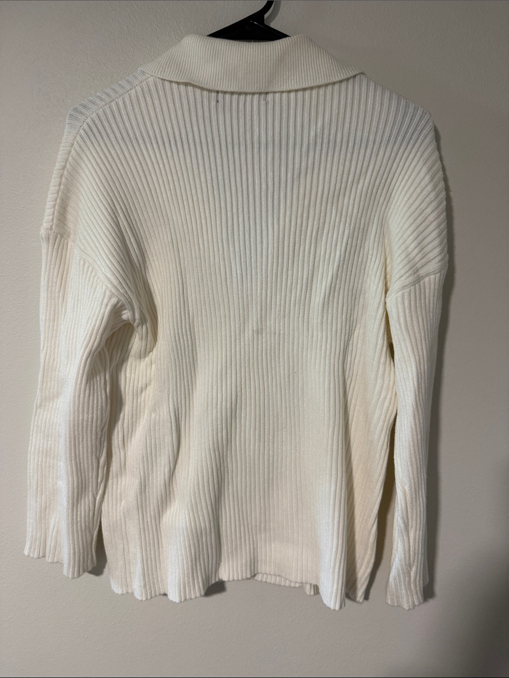 Collared Ribbed Button-Up Cardigan - Cream - Picture 3 of 3